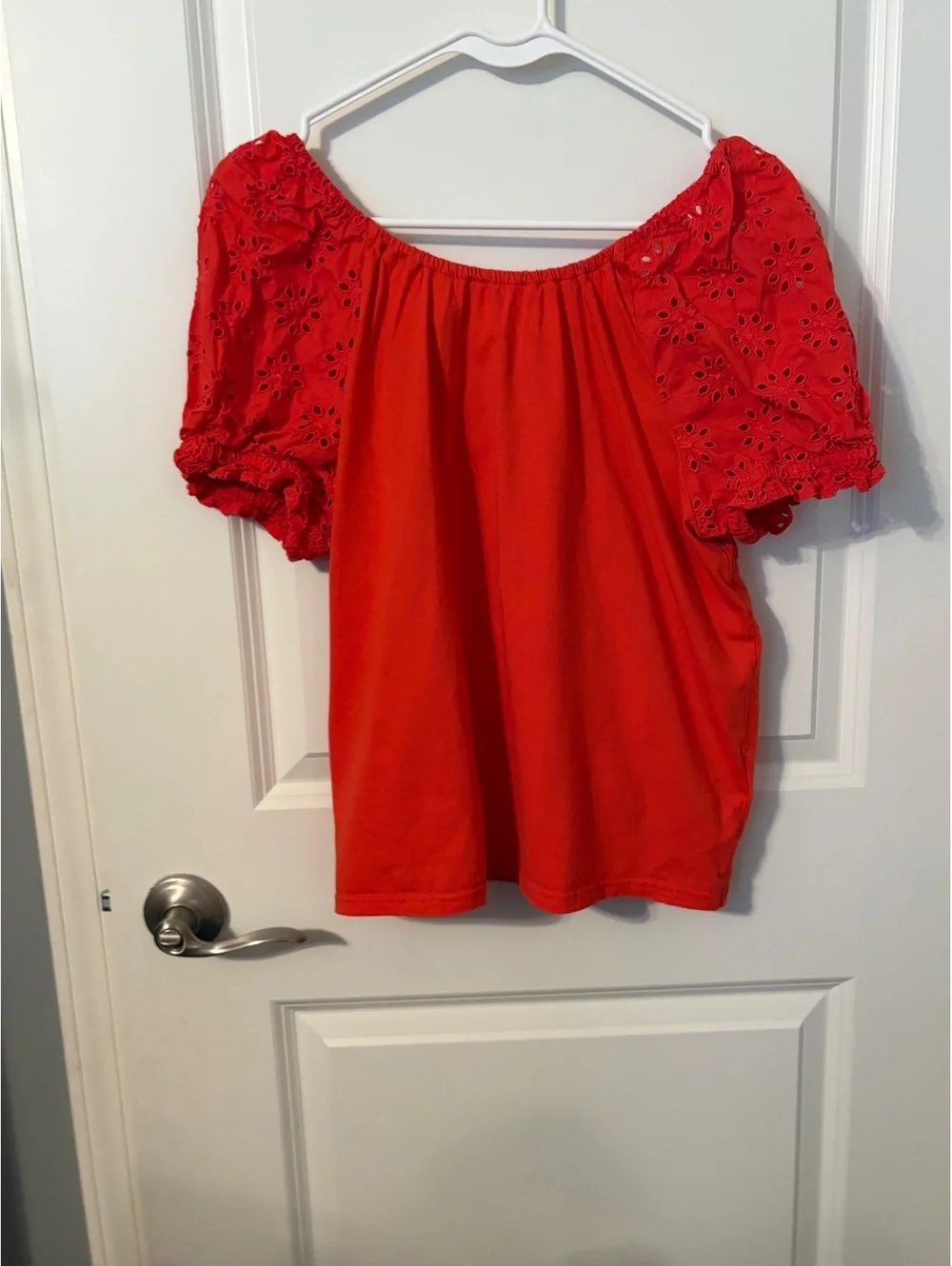 J.Crew Women's orange Puff Sleeve Top with Eyelet Detail, Size M